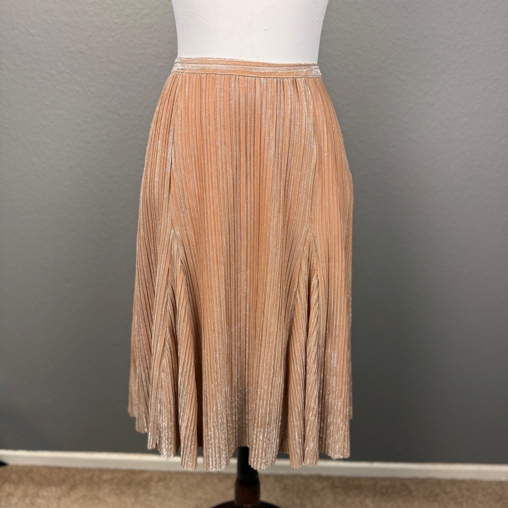 Maeve Anthropologie Ambra Pink Rose Gold Metallic Shimmer Pleated skirt Sz M